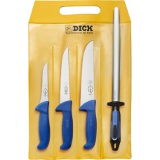 DICK ErgoGrip Starter-Set, 4-teilig, Messer(blau, Blockmesser, Ausbeinmesser, Stechmesser, Wetzstahl)