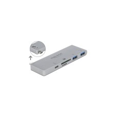 DeLOCK 3 Port Hub und 2 Slot Card Reader, Kartenleser(silber, USB-C 3.2 Gen 1)