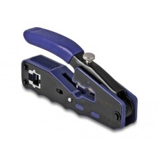 DeLOCK Crimp-Zange für 8P/ RJ45 Modularstecker, Crimpzange(schwarz/blau, mit Klinge und Abisolierer (Easy-Connect))