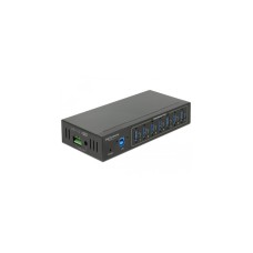 DeLOCK Externer Industrie Hub 7 x USB 3.0 Typ-A, USB-Hub(schwarz, mit 15 kV ESD Schutz)