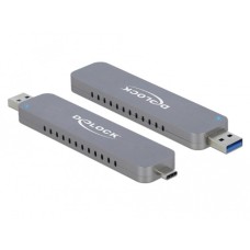DeLOCK Externes Gehäuse für M.2 für M.2 NVMe PCIe SSD, Laufwerksgehäuse(silber, mit USB TypeC und Typ-A Stecker)