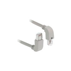 DeLOCK Patchkabel RJ45 Cat.6a S/FTP(grau, 1 Meter, gewinkelte Stecker 1x oben, 1x unten)