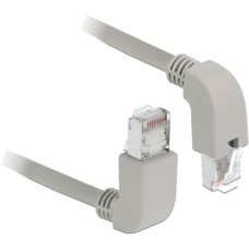 DeLOCK Patchkabel RJ45 Cat.6a S/FTP(grau, 2 Meter, gewinkelte Stecker 1x oben, 1x unten)