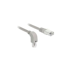 DeLOCK Patchkabel RJ45 Cat.6a S/FTP(grau, 2 Meter, 1x gerader, 1x unten gewinkelter Stecker)