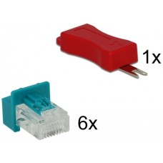 DeLOCK RJ45 Secure Clip mit Stecker, Halterung(türkis, 6 Stück)