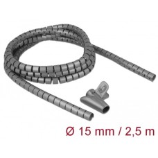 DeLOCK Spiralschlauch mit Einziehwerkzeug, 2,5 Meter x 15mm, Kabelschlauch(grau)