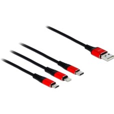 USB-C + Micro USB + Lightning Stecker(schwarz/rot, 1 Meter, gesleevt, nur Ladefunktion)