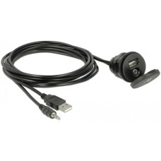 USB A + 3,5mm Klinkenbuchse(schwarz, 2 Meter, mit Einbaubuchse)