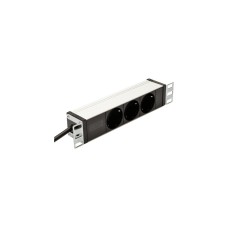 Digitus 10" Steckdosenleiste mit Aluminiumprofil, 3-fach, 1HE(schwarz/aluminium, 2 Meter Kabel)
