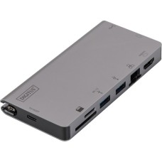 Digitus Type-C Multiport Travel Dock, Dockingstation(grau, HDMI, VGA, Kartenleser, RJ-45)