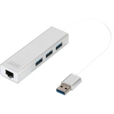 Digitus USB 3.0 3-Port Hub mit Gigabit LAN, USB-Hub(weiß)