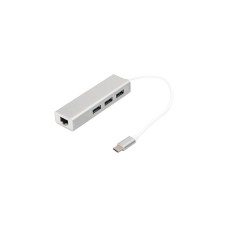 3x USB-A Buchse + RJ-45 Buchse, USB-Hub(weiß/silber, 20cm, Gigabit LAN)