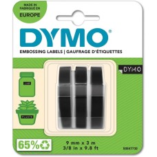 Dymo ORIGINAL Vinyl selbstklebende Prägebänder, Schriftband(3er Blister, weißer Druck auf schwarzem Untergrund, S0847730)