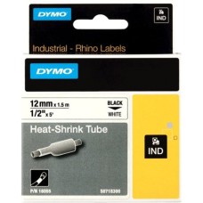 Dymo Rhino IND ORIGINAL Heißschrumpfschlauch 12mm x 1,5m, schwarz auf weiß, Etiketten- Schrumpfschlauch(für Durchmesser 2,97-5,13 mm, 18055)