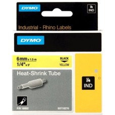 Dymo Rhino IND ORIGINAL Heißschrumpfschlauch 6mm x 1,5m, schwarz auf gelb, Etiketten- Schrumpfschlauch(für Durchmesser 1,18-2,33 mm, 18052)