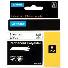 Dymo Rhino IND ORIGINAL Schriftband Polyester 9mm x 5,5m, schwarz auf weiß(permanent klebend, 18482)