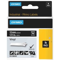 Dymo Rhino IND ORIGINAL Schriftband Vinyl 12mm x 5,5m, weiß auf schwarz(permanent klebend, 1805435)