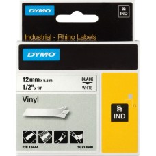 Dymo Rhino™ IND ORIGINAL Schriftband Vinyl 12mm x 5,5m, schwarz auf weiß(permanent klebend, 18444)