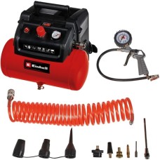 Einhell Kompressor TC-AC 190/6/8 OF Set(rot/schwarz, 1.200 Watt, Reifen-Füllgerät, Druckluftschlauch)