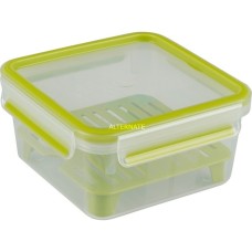 Emsa CLIP & GO Sandwichbox XL 1,3 Liter, Lunch-Box(transparent/grün, mit Gittereinsatz für 2. Ebene)