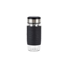 Emsa TEA MUG Tee-Thermobecher 0,4 Liter(schwarz/transparent, Glas, Drehverschluss)