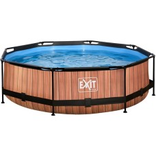 Exit Toys Wood Pool, Frame Pool Ø 300x76cm, Schwimmbad(braun, mit Filterpumpe)