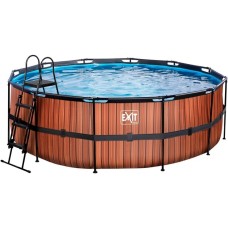 Exit Toys Wood Pool, Frame Pool Ø 427x122cm, Schwimmbad(braun, mit Filterpumpe)