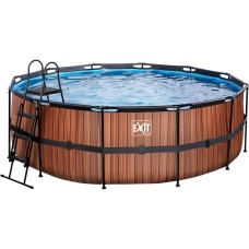 Exit Toys Wood Pool, Frame Pool Ø 427x122cm, Schwimmbad(braun, mit Sandfilteranlage)