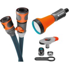 GARDENA Textilschlauch Liano Xtreme 1/2", 10 Meter Set + TapFix(dunkelgrau/orange, Modell 2023, inkl. Bewässerungsbrause, 2 Hahnverbinder)