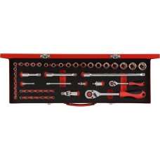 GEDORE Red Steckschlüssel-Satz 1/4" + 1/2", 49-teilig(rot, mit 2 Umschalt-Knarren, SW 4mm - 24mm)
