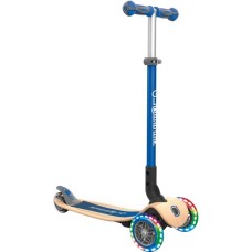 GLOBBER Primo Wood mit Leuchtrollen, Scooter(blau/holz)