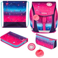 Herlitz FiloLight Plus Pink Stars, Schulranzen(pink/lila, inkl. befülltem 16 tlg. Schüleretui, Faulenzer-Mäppchen, Sportbeutel)