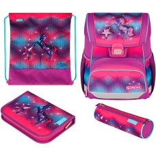 Herlitz Loop Plus Funky Horse, Schulranzen(lila/pink, inkl. 16 tlg. Schüleretui, Faulenzer-Mäppchen, Sportbeutel)