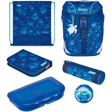 Herlitz SoftLight Plus GreenLine Deep Sea, Schulranzen(blau, inkl. befülltem 16 tlg. Schüleretui, Faulenzermäppchen, Sportbeutel)