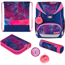 Herlitz UltraLight Plus Tropical Chill, Schulranzen(pink/blau, inkl. 16 tlg. Schüleretui, Faulenzermäppchen, Sportbeutel)