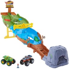 Hot Wheels Monster Trucks Wettkampf Rennstrecke, Rennbahn(Inkl. 2 Spielzeugautos)