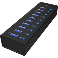 ICY BOX IB-AC6110, USB-Hub(schwarz, 10x USB 3.0, inkl. Ladeanschluss)