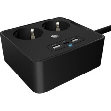 ICY BOX Steckdosenleiste IB-MPS2220B-CH, 2-fach, 3x USB(schwarz, 1,9 Meter Kabel, Schalter)
