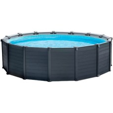 Intex Frame Pool Set Graphit Ø 478 x 124cm, Schwimmbad(dunkelgrau/blau, mit Sandfilteranlage)