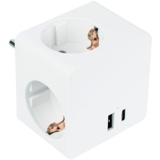 Kabelmeister Steckdosenwürfel 3-fach, 2x USB, Steckdosenleiste(weiß, 1x USB-C PD 3.0 20W, 1x USB-A 18W)