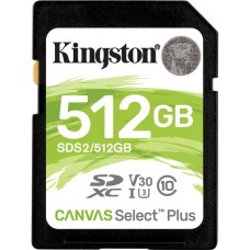 Kingston Canvas Select Plus 512 GB SDXC, Speicherkarte(schwarz, UHS-I U3, Class 10, V30)