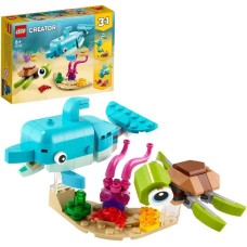 LEGO 31128 Creator 3-in-1 Delfin und Schildkröte, Konstruktionsspielzeug(Seepferdchen, Fisch, Figuren von Meerestieren)