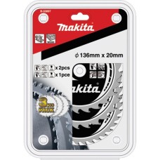 Makita Kreissägeblatt-Satz B-33897, Ø 136mm, 16Z / 24Z(3-teilig, Bohrung 20mm, für Akku-Sägen)