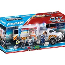 PLAYMOBIL 70936 City Action Rettungs-Fahrzeug: US Ambulance, Konstruktionsspielzeug(Mit Licht und original US Rettungswagen-Sirenen-Sound)