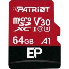 Patriot EP 64 GB microSDXC, Speicherkarte(schwarz/rot, UHS-I U3, Class 10, V30, A1)