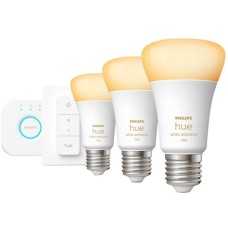 Philips Hue White Ambiance Starter-Kit E27, LED-Lampe(drei Lampen, eine Hue-Bridge, ein Dimmschalter, ersetzt 60 Watt)