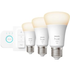 Philips Hue White Starter-Kit E27, LED-Lampe(drei Lampen, eine Hue-Bridge, ein Dimmschalter, ersetzt 75 Watt)