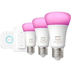 Philips Hue White & Color Ambiance Starter-Kit E27, LED-Lampe(drei Lampen, eine Hue-Bridge, ein Dimmschalter, ersetzt 60 Watt)