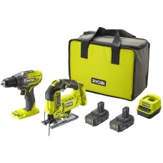 Ryobi ONE+ Akku Bohrschrauber- / Stichsägen-Set R18DDJS-220S, 18Volt, Werkzeug-Set(grün/schwarz, 2x Li-Ionen Akku 2,0Ah, Werkzeugtasche)
