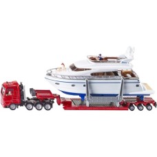 SIKU SUPER Schwertransport mit Yacht, Modellfahrzeug(rot/weiß)